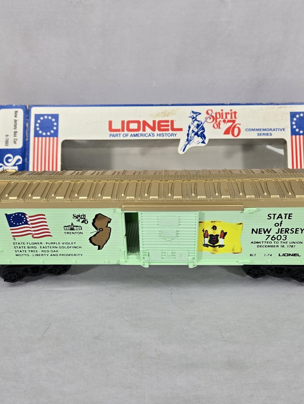 Lionel Spirit of 76 Train State New Jersey Box Car 7603 Green Original Box Vtg V